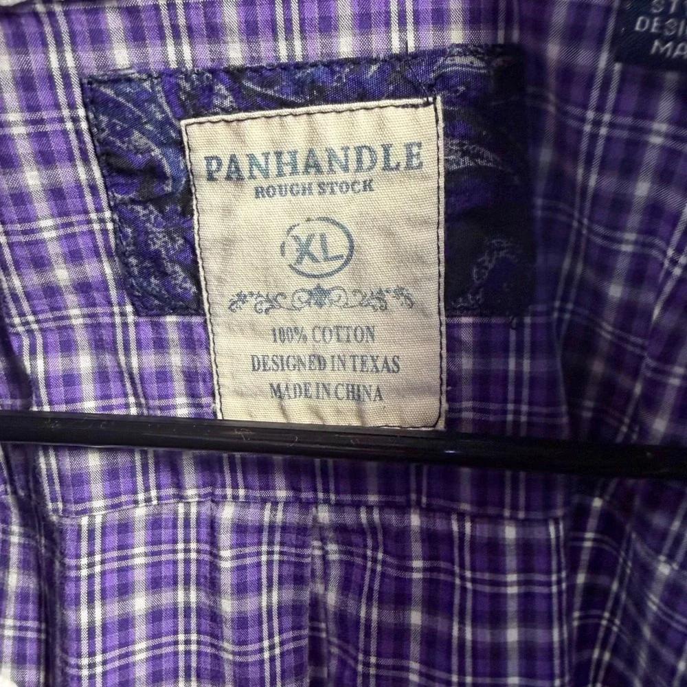 Panhandle Rough Stock Button Down Shirt XL‎ Purple Plaid Long Sleeve ROD4258